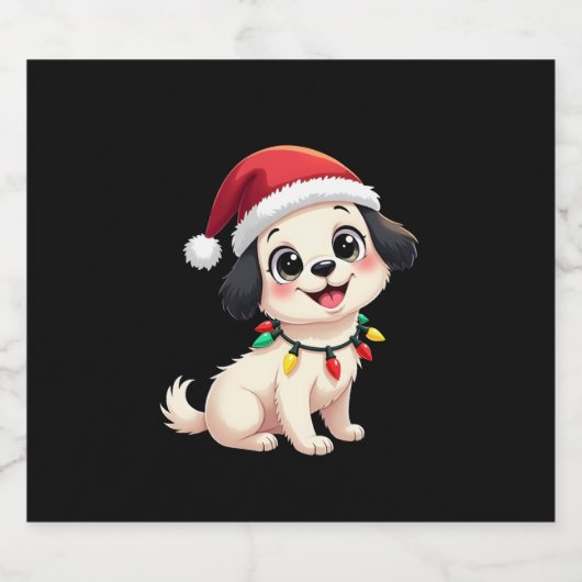 Shih Tzu Santa Christmas Tree Lights Xmas Dog Love Schaumweinetikett (Einzelnes Label)