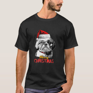 Shih Tzu Santa Claus Hat Frohe Weihnachtsdog X Mas T-Shirt
