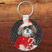 Shih Tzu Santa Season Greetings Schlüsselanhänger (Vorderseite)