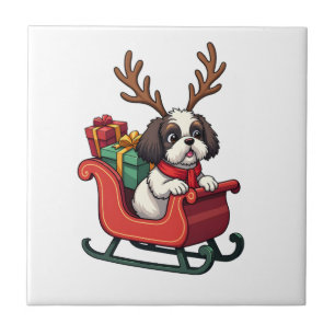 Shih Tzu Santas Schlittenfahrt Fliese