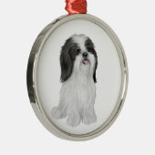 Shih Tzu - schwarz und weiß (von JF) Ornament Aus Metall (Rechts)