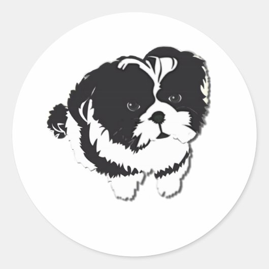 Shih Tzu Schwarz-weiß Dog Pet Runder Aufkleber (Vorderseite)