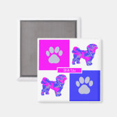 Shih Tzu Silhouette Dog & Paw Pink und Blue Square Magnet (Vorderseite/Rückseite)