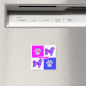 Shih Tzu Silhouette Dog & Paw Pink und Blue Square Magnet (In Situ (Geschirrspüler))