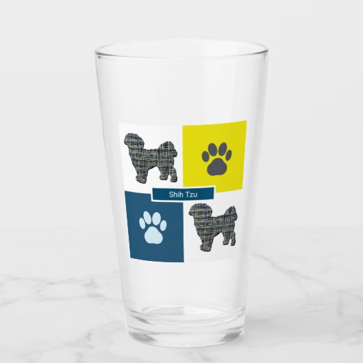 Shih Tzu Silhouette Dog & Paw Y&B Grid Glas (Vorderseite)