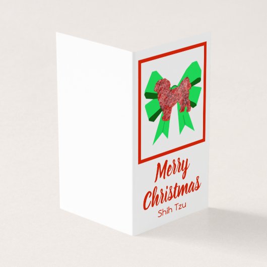 Shih Tzu Silhouette Weihnachtshund & Grüner Bow Ge (Vorderseite)
