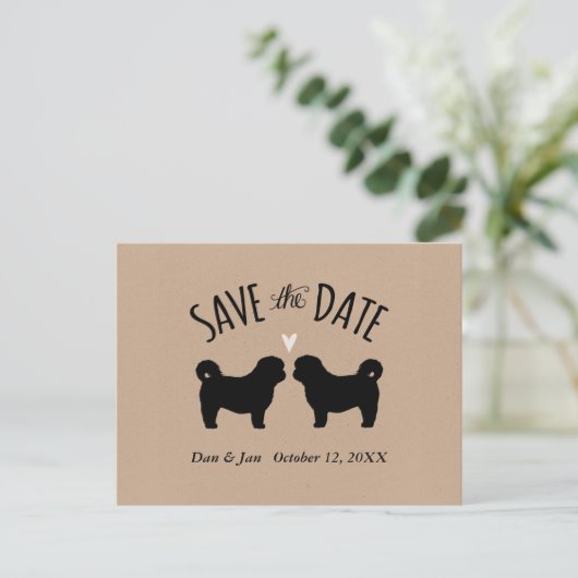 Shih Tzu Silhouetten Hochzeitssache Datum speicher Ankündigungspostkarte (Stehend Vorderseite)