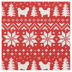 Shih Tzu Silhouetten Weihnachtsfeiertag Gemustert Stoff