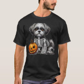 Shih Tzu Skeleton Jack O Lantern Funny Dog Hallowe T-Shirt (Vorderseite)