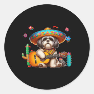 Shih Tzu Sombrero Mexican Guitar Cinco De Mayo Own Runder Aufkleber