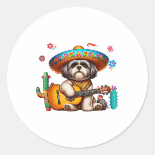 Shih Tzu Sombrero Mexican Guitar Cinco De Mayo Own Runder Aufkleber