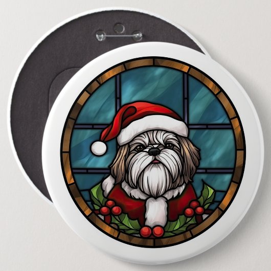 Shih Tzu Stached Glass Christmas Button (Vorne & Hinten)