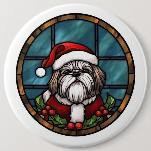 Shih Tzu Stached Glass Christmas Button (Vorderseite)