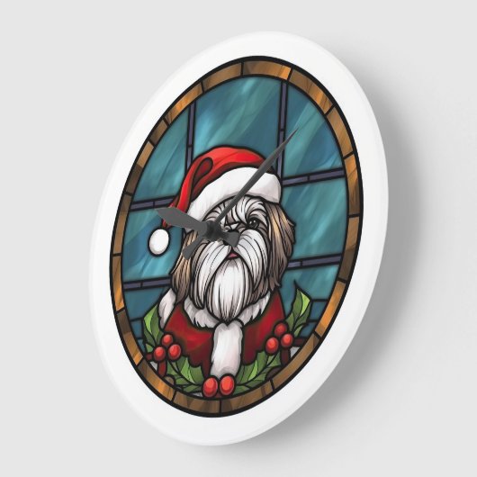 Shih Tzu Stached Glass Christmas Große Wanduhr (Winkel)