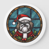 Shih Tzu Stached Glass Christmas Große Wanduhr (Vorderseite)
