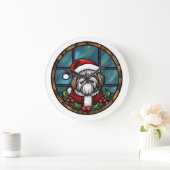 Shih Tzu Stached Glass Christmas Große Wanduhr (Zuhause)
