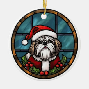 Shih Tzu Stached Glass Christmas Keramik Ornament