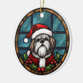Shih Tzu Stached Glass Christmas Keramik Ornament (Links)