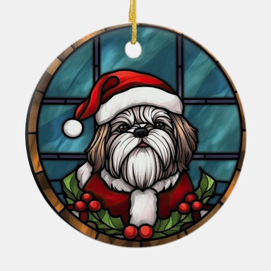 Shih Tzu Stached Glass Christmas Keramik Ornament (Hinten)