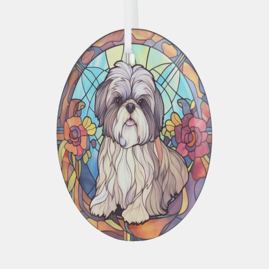 Shih Tzu Stains Ornament Aus Glas (Vorderseite links)
