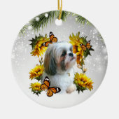 Shih Tzu Sunflower Butterfly Gedenkpfeife druckt Keramik Ornament (Vorne)