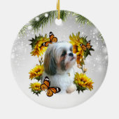 Shih Tzu Sunflower Butterfly Gedenkpfeife druckt Keramik Ornament (Hinten)