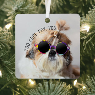 Shih Tzu Too Cool for you Sunglasses Photo Ornament Aus Metall