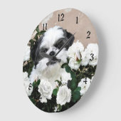 Shih Tzu und Rose Große Wanduhr (Winkel)