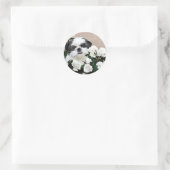 Shih Tzu und Rose Runder Aufkleber (Tasche)