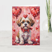 Shih Tzu Valentine Dog Sitting with Hearts Red Karte (Vorderseite)