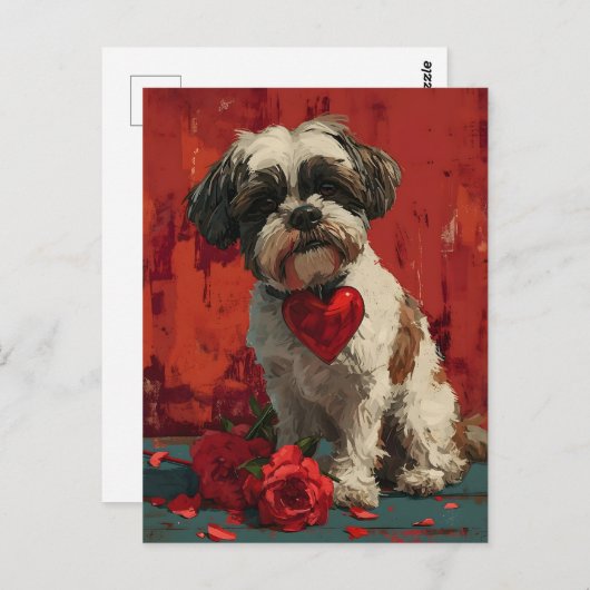 Shih tzu Vintag Valentinstag Postkarte (Vorne/Hinten)