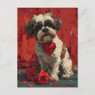 Shih tzu vintage Valentinstag  Postkarte