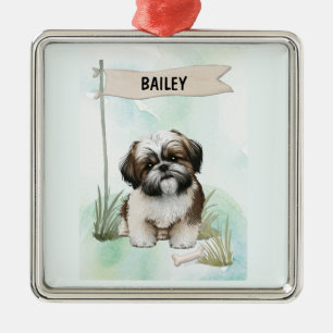 Shih Tzu Wasserfarben personalisierter Hund Ornament Aus Metall