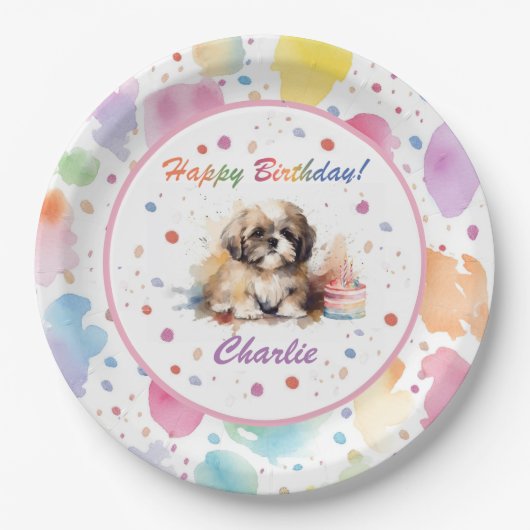 Shih Tzu Watercolor Paper Plate Pappteller (Vorderseite)