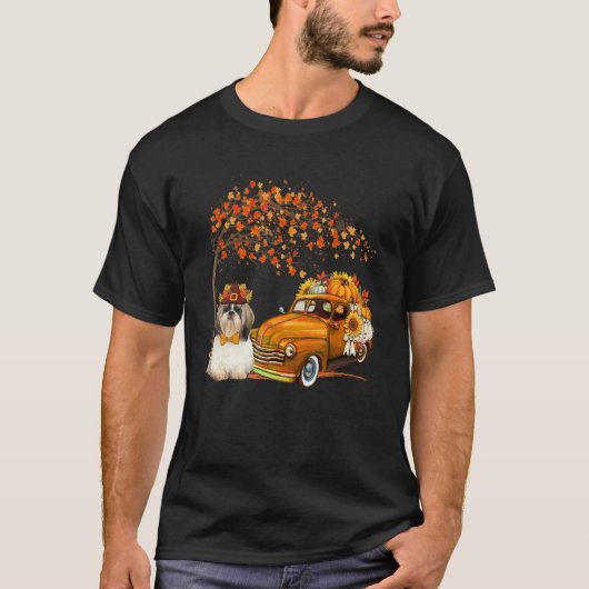 Shih Tzu Wearing Hat Fall Tree Lieferwagen Truck P T-Shirt (Vorderseite)