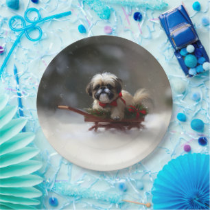 Shih Tzu Weihnachten Schnee Winter Pappteller