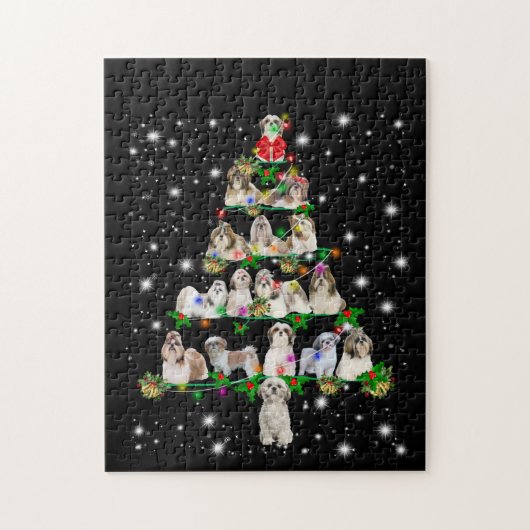 Shih Tzu Weihnachtsbaum bedeckt durch Fashlight Puzzle (Vertikal)