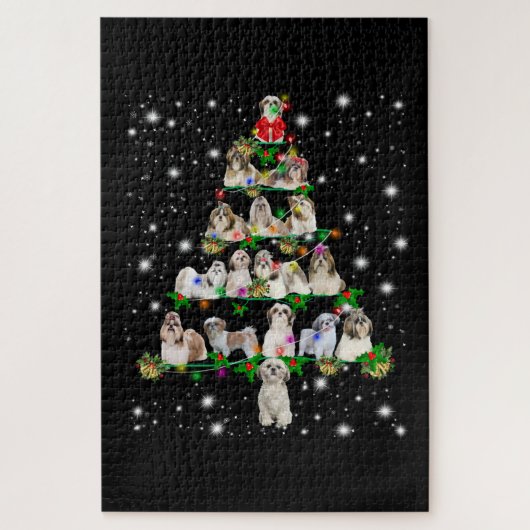 Shih Tzu Weihnachtsbaum bedeckt durch Fashlight Puzzle (Vertikal)