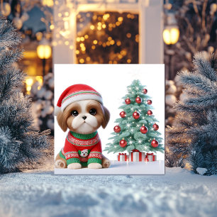 Shih Tzu Weihnachtsbaum Feiertagskarte