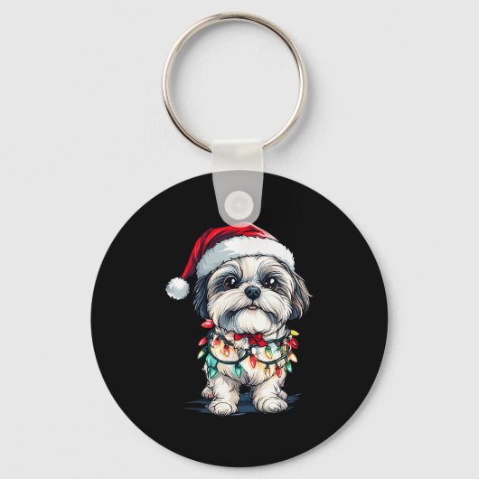 Shih Tzu Weihnachtsbaum Lights Xmas Hunde Liebe Schlüsselanhänger (Vorderseite)