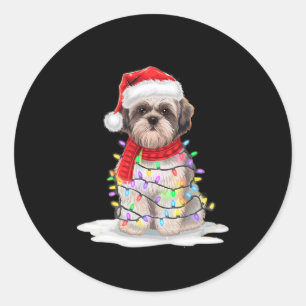 Shih Tzu Weihnachtsbaum Niedliche Weihnachtsmannmü Runder Aufkleber