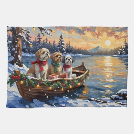 Shih Tzu Weihnachtsboot Urlaub Geschirrtuch (Horizontal)
