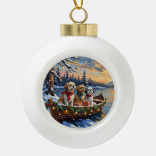 Shih Tzu Weihnachtsboot Urlaub Keramik Kugel-Ornament
