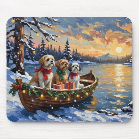 Shih Tzu Weihnachtsboot Urlaub Mousepad (Vorne)