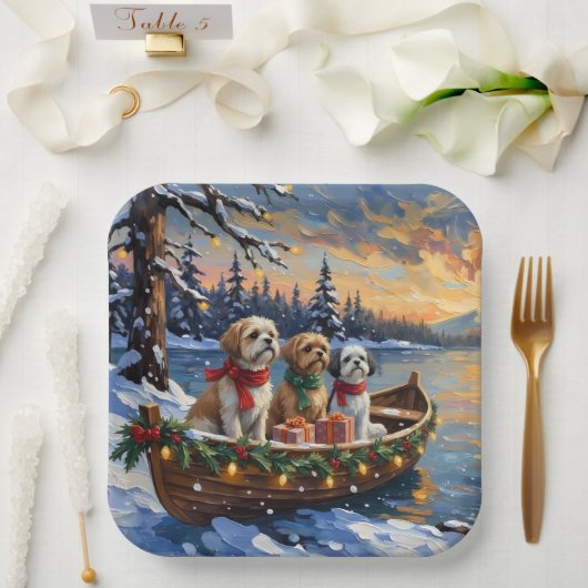 Shih Tzu Weihnachtsboot Urlaub Pappteller (Hochzeit)