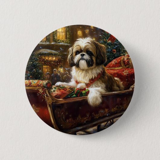 Shih Tzu Weihnachtsfeiertag Button (Vorderseite)