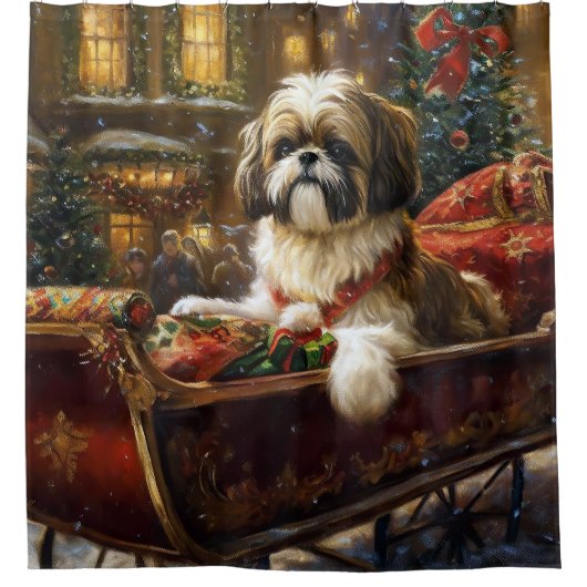 Shih Tzu Weihnachtsfeiertag Duschvorhang (Vorderseite)