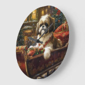 Shih Tzu Weihnachtsfeiertag Große Wanduhr (Winkel)