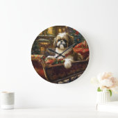 Shih Tzu Weihnachtsfeiertag Große Wanduhr (Zuhause)
