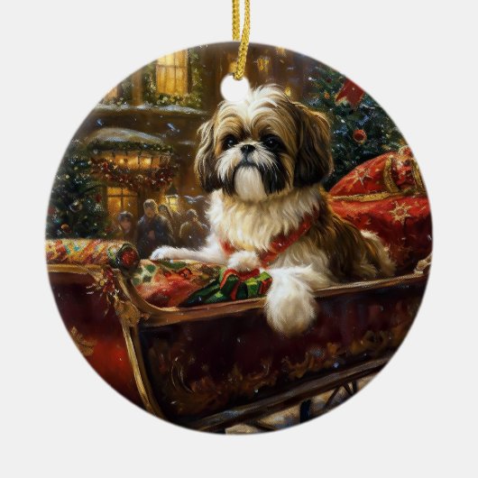 Shih Tzu Weihnachtsfeiertag Keramik Ornament (Vorne)